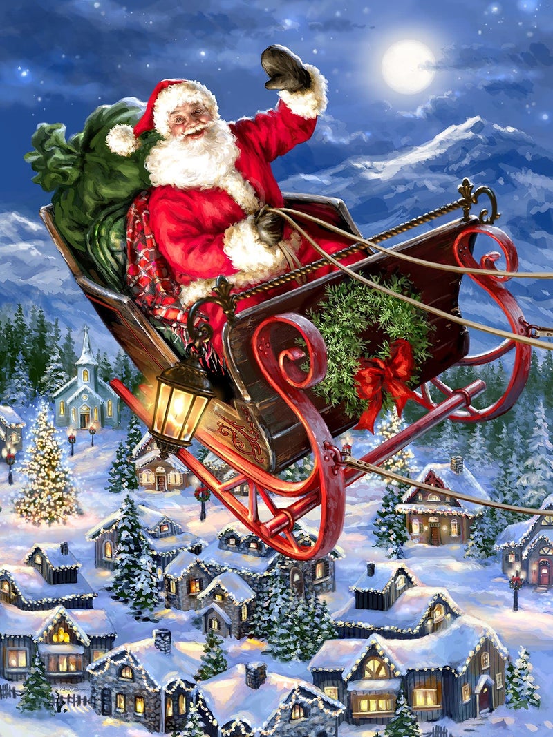 Springbok Delivering Christmas 500 Piece Jigsaw Puzzle - This Classic Scene of Santa in his Sleigh Will get You in The Holiday Spirit - Image 1